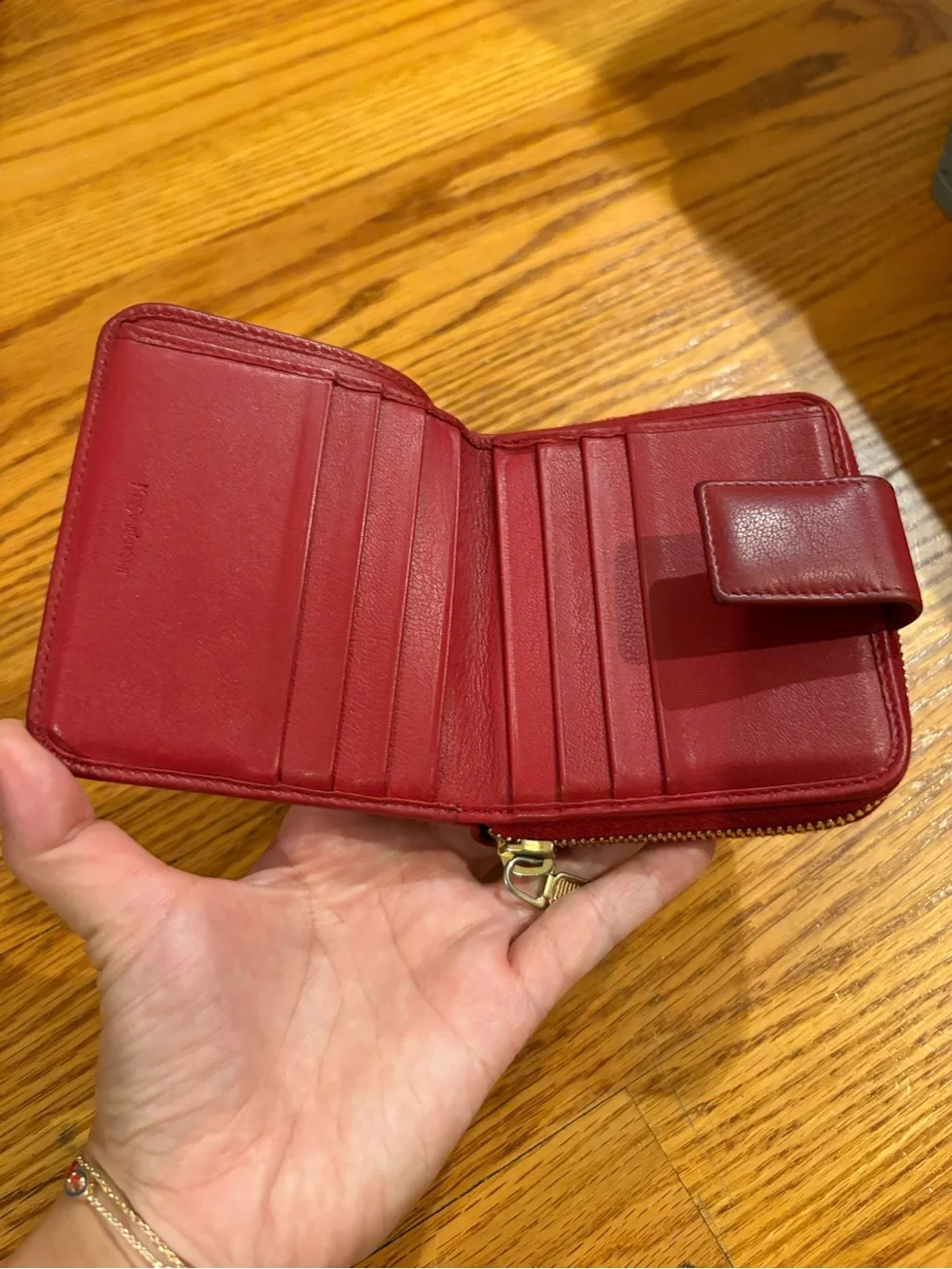 Yves Saint Laurent Embossed Red Leather Zip Coin Wallet